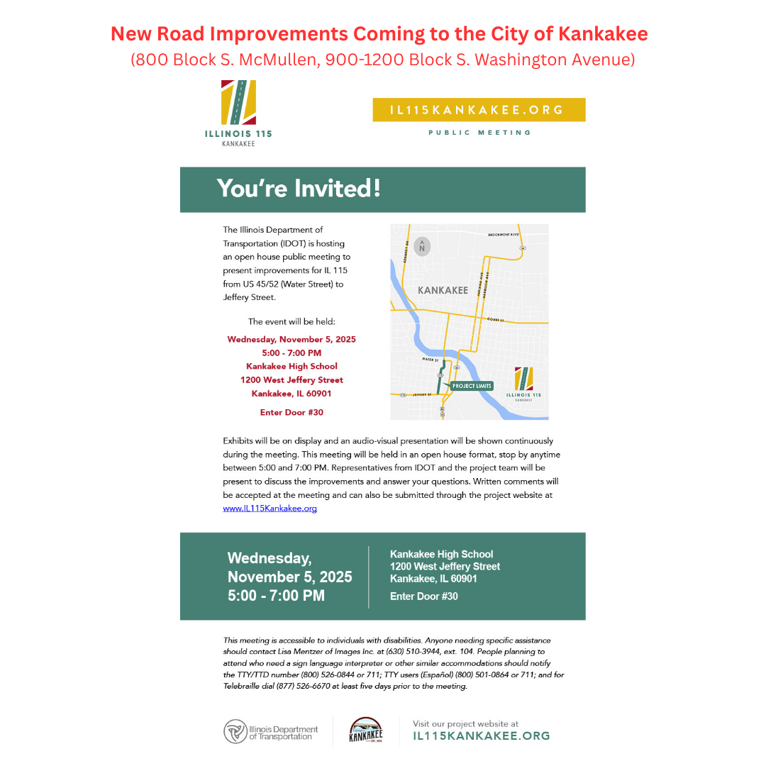 The Illinois Department of Transportation (IDOT) will host an open house public meeting to share planned improvements to IL 115.