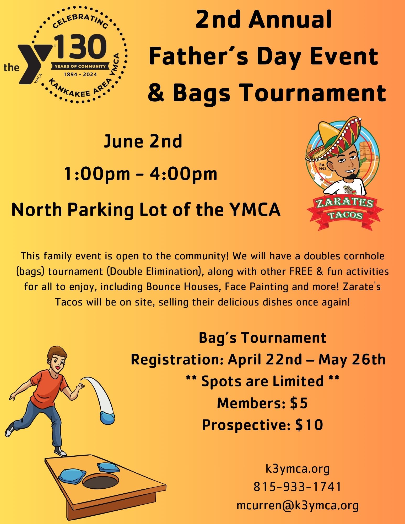 YMCA 2nd Annual Father's Day Event & Bags Tournament