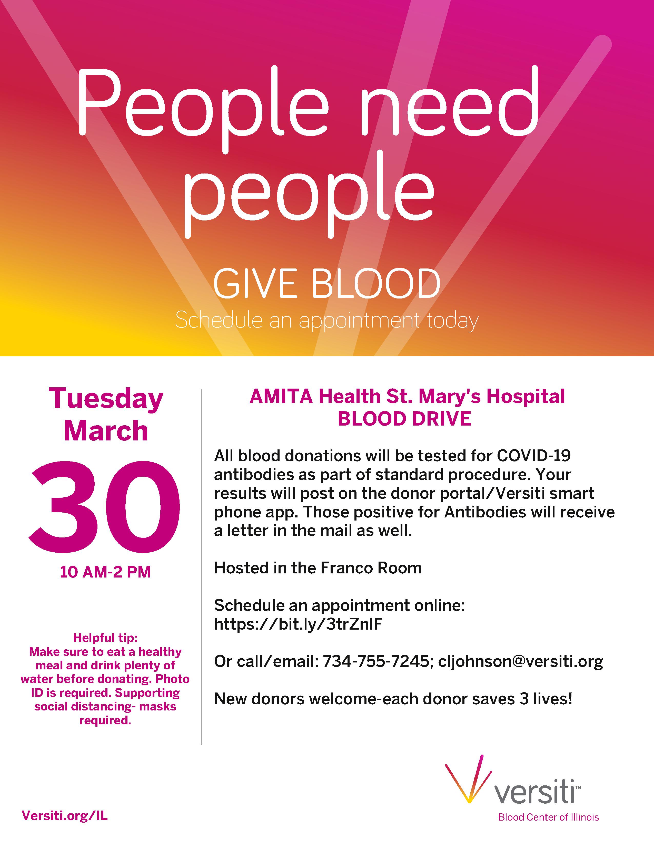 AMITA Health St. Mary's Hospital BLOOD DRIVE