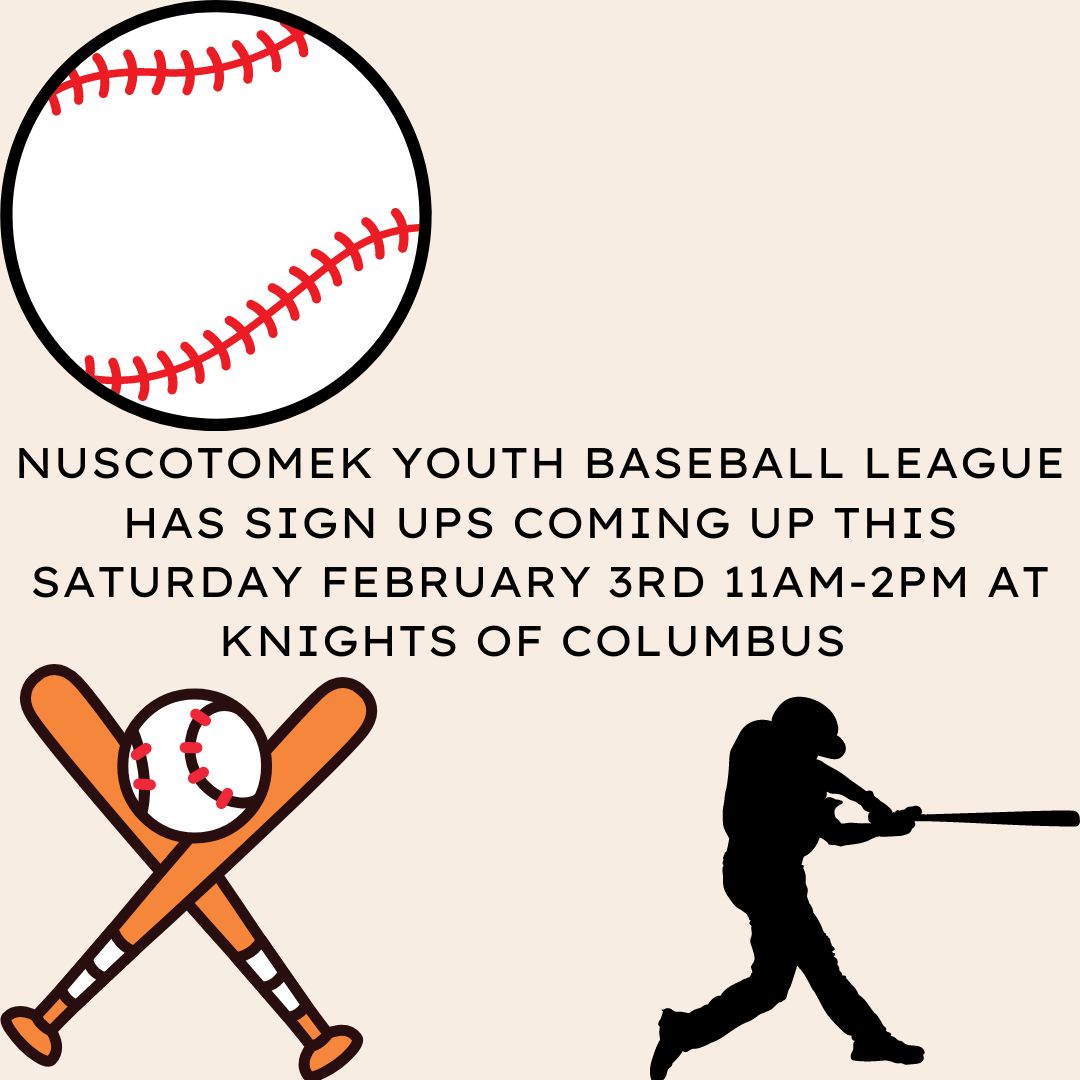 Nuscotomek Youth Baseball Sign ups
