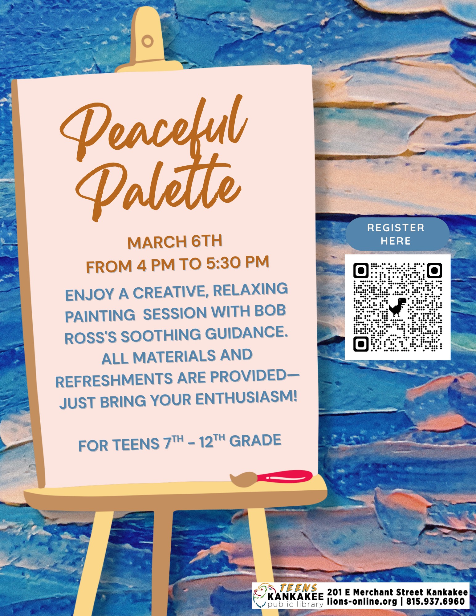 Peaceful Palettes: A Bob Ross Painting Night for Teens