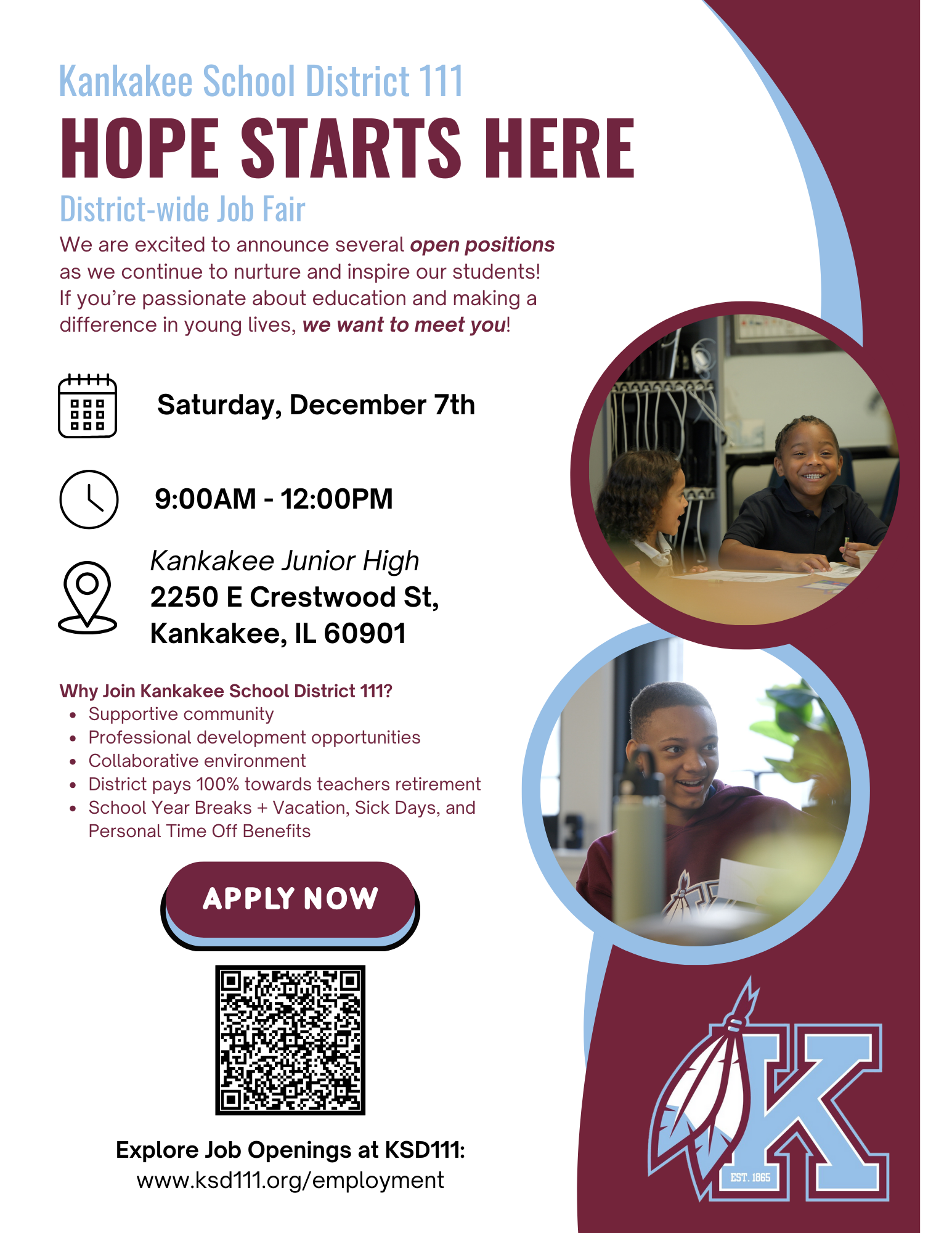 Kankakee School District 111 Job Fair – Hope Starts Here!