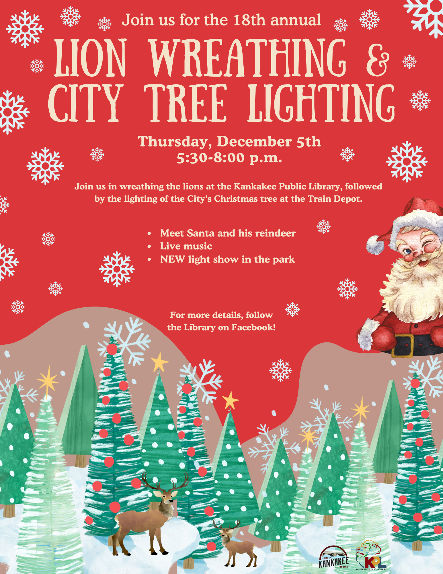 Kankakee Public Library 18th Annual Lion Wreathing & City of Kankakee Tree Lighting Ceremony