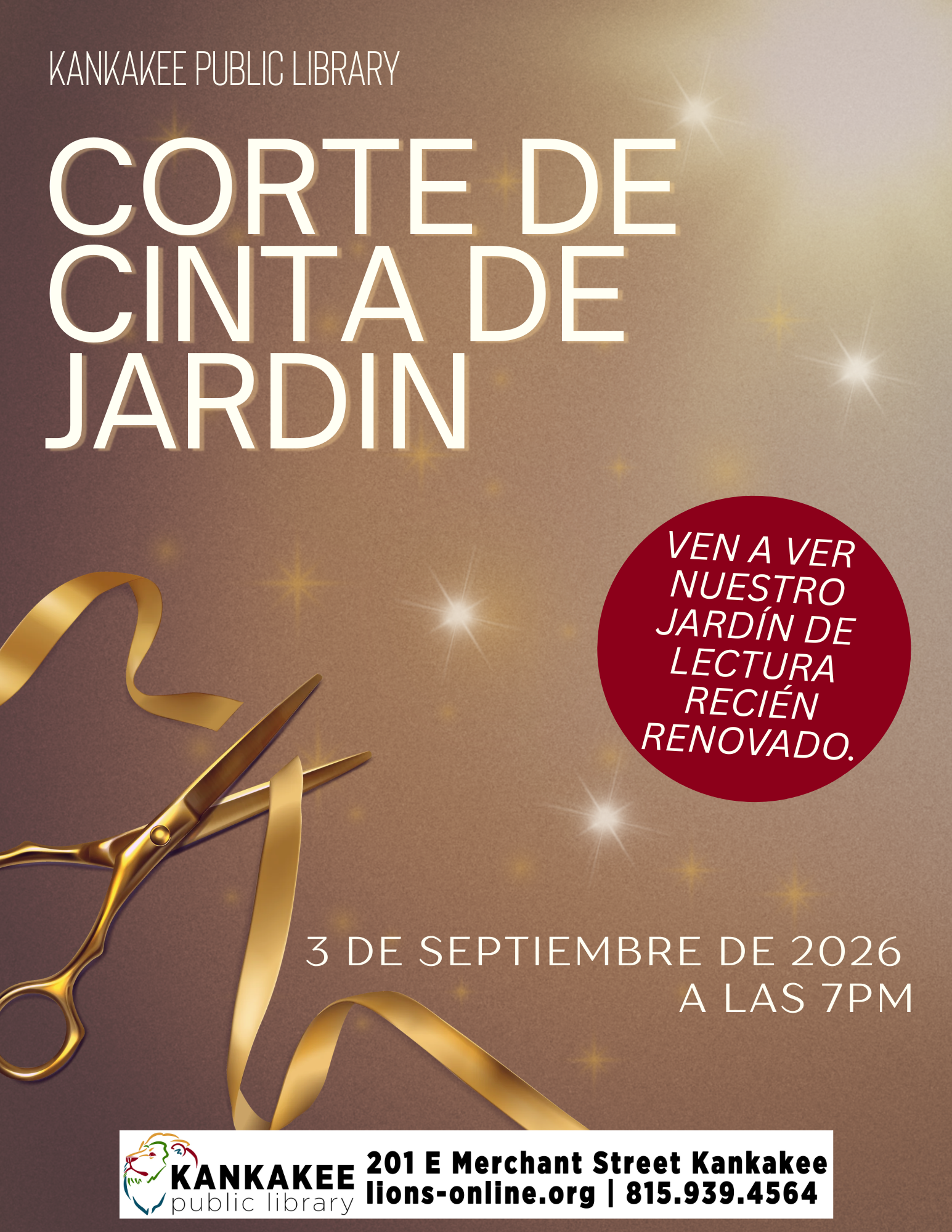 Ceremonia de inauguración y corte de cinta del jardín de la Biblioteca Pública de Kankakee