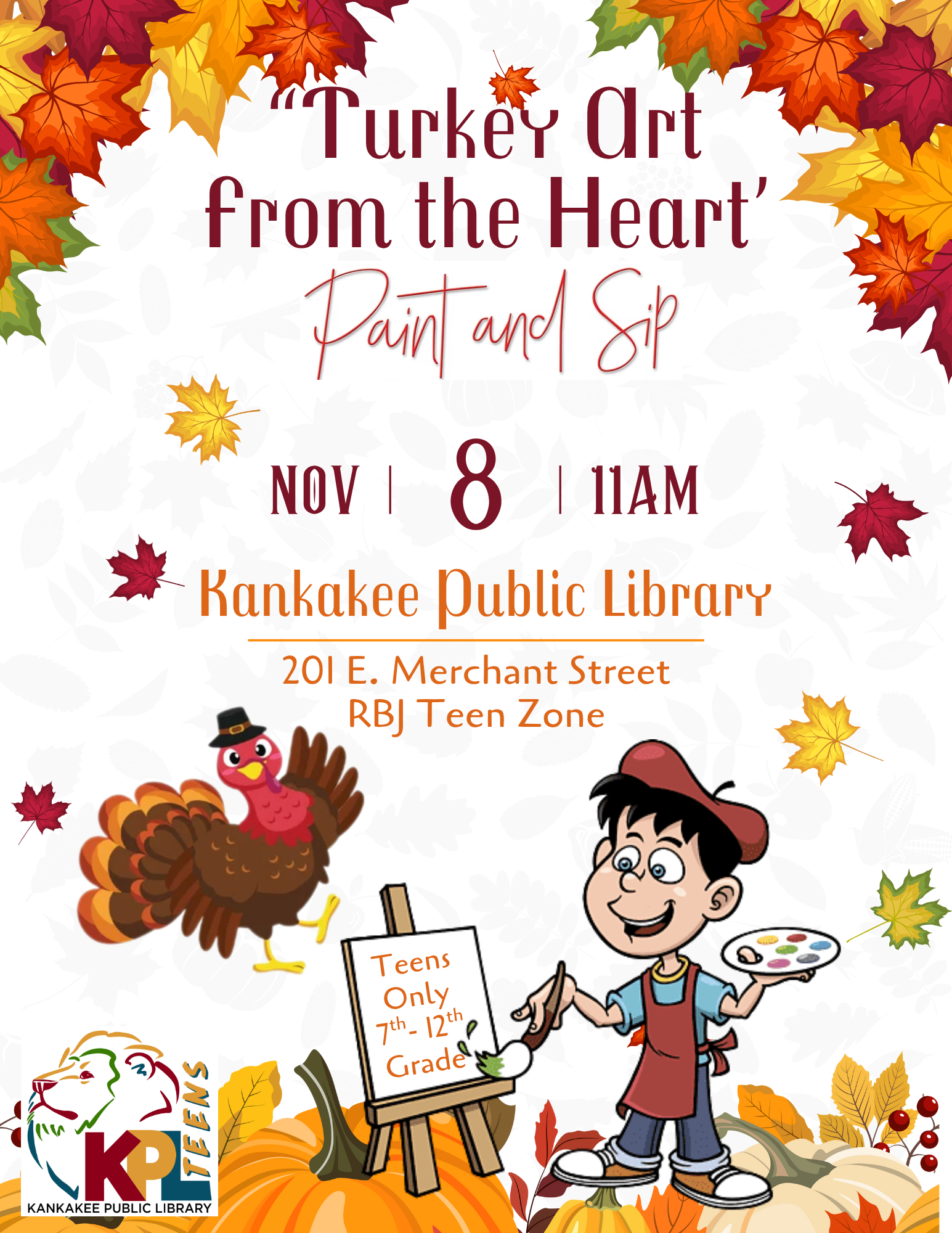 Turkey Art From the Heart (Teen Sip & Paint Party)